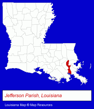 Louisiana map, showing the general location of New Orleans Catering Inc