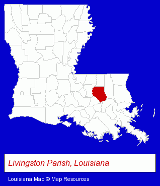 Louisiana map, showing the general location of Gaineys Concrete Products Inc