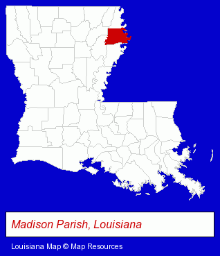 Louisiana map, showing the general location of Tallulah Academy