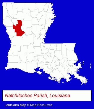Louisiana map, showing the general location of Service League-Natchitoches