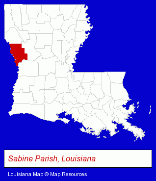 Louisiana map, showing the general location of Hospice of Many