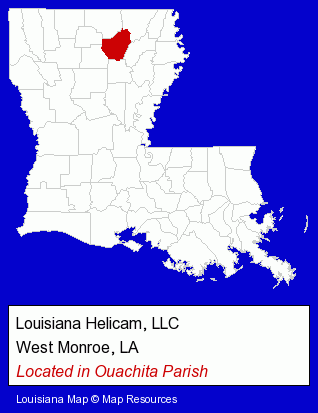 Louisiana counties map, showing the general location of Louisiana Helicam, LLC
