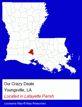 Louisiana counties map, showing the general location of Our Crazy Deals