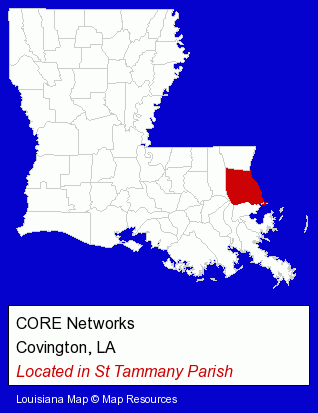 Louisiana counties map, showing the general location of CORE Networks