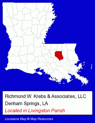 Louisiana counties map, showing the general location of Richmond W. Krebs & Associates, LLC