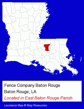 Louisiana counties map, showing the general location of Fence Company Baton Rouge