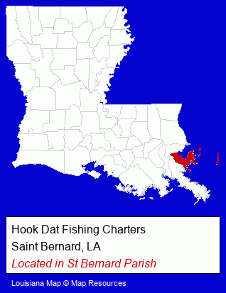 Louisiana counties map, showing the general location of Hook Dat Fishing Charters