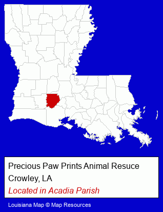 Louisiana counties map, showing the general location of Precious Paw Prints Animal Resuce