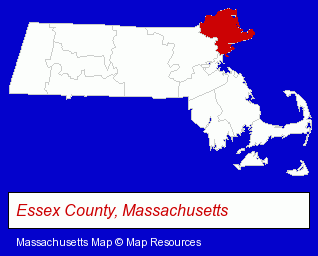 Massachusetts map, showing the general location of Elizabeth Calsey House