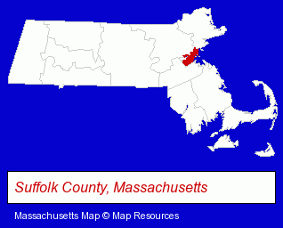 Massachusetts map, showing the general location of South End Eye Care