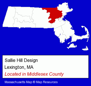 Massachusetts counties map, showing the general location of Sallie Hill Design