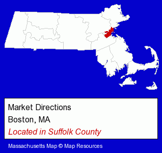 Massachusetts counties map, showing the general location of Market Directions