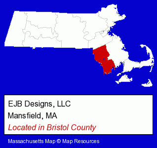 Massachusetts counties map, showing the general location of EJB Designs, LLC