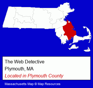 Massachusetts counties map, showing the general location of The Web Detective
