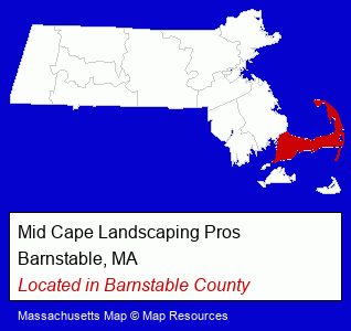 Massachusetts counties map, showing the general location of Mid Cape Landscaping Pros