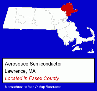 Massachusetts counties map, showing the general location of Aerospace Semiconductor