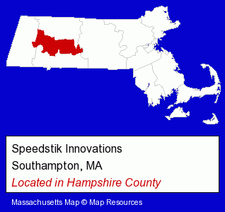 Massachusetts counties map, showing the general location of Speedstik Innovations