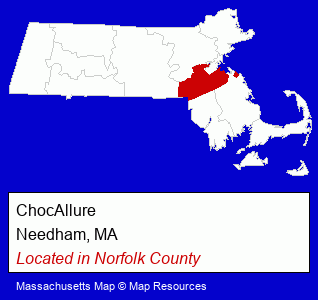Massachusetts counties map, showing the general location of ChocAllure
