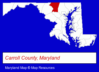 Maryland map, showing the general location of Carroll County Veterinary Clinic