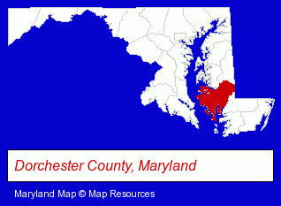 Maryland map, showing the general location of Dorchester County Public Library