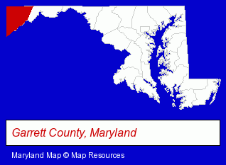 Maryland map, showing the general location of Christmas Chalet