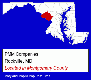 Maryland counties map, showing the general location of PMM Companies