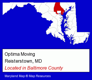 Maryland counties map, showing the general location of Optima Moving