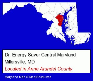 Maryland counties map, showing the general location of Dr. Energy Saver Central Maryland
