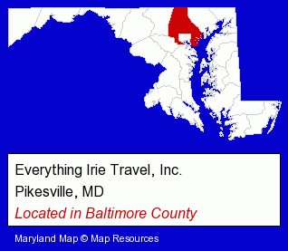 Maryland counties map, showing the general location of Everything Irie Travel, Inc.