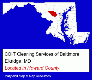 Maryland counties map, showing the general location of COIT Cleaning Services of Baltimore