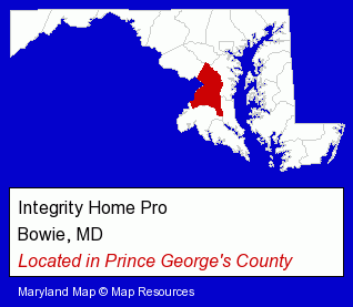 Maryland counties map, showing the general location of Integrity Home Pro