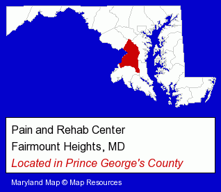 Maryland counties map, showing the general location of Pain and Rehab Center