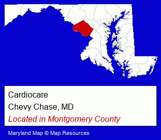 Maryland counties map, showing the general location of Cardiocare