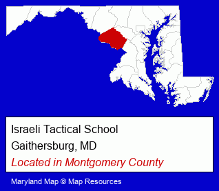 Maryland counties map, showing the general location of Israeli Tactical School