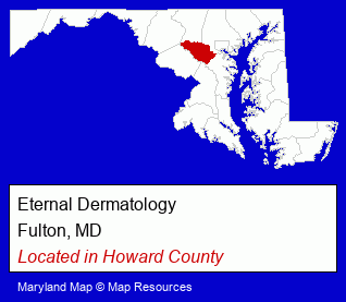 Maryland counties map, showing the general location of Eternal Dermatology