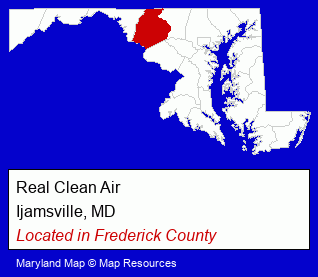 Maryland counties map, showing the general location of Real Clean Air
