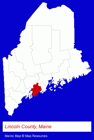 Maine map, showing the general location of Sunset Cabins