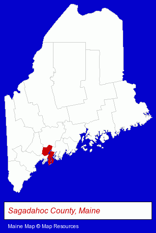 Maine map, showing the general location of Halcyon Yarn