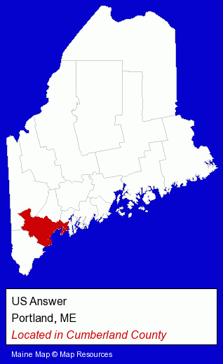 Maine counties map, showing the general location of US Answer