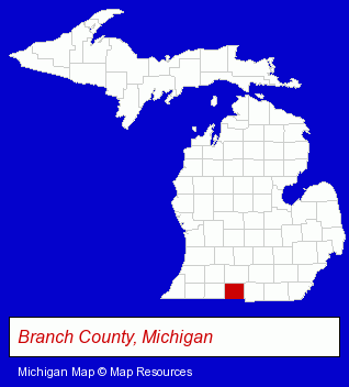 Michigan map, showing the general location of Branch Intermediate School District