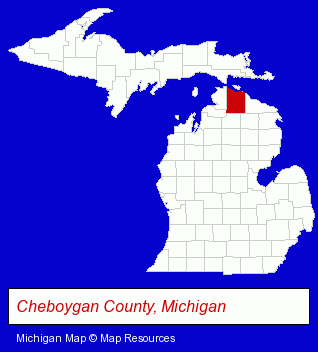Michigan map, showing the general location of Mackinaw Pastie & Cookie Company