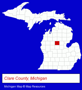 Michigan map, showing the general location of Clare County Cleaver Inc