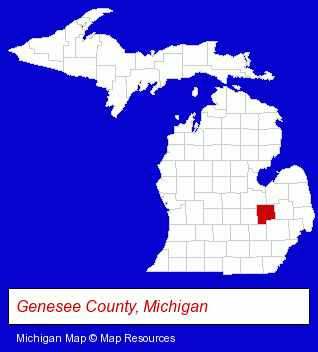 Michigan map, showing the general location of Genesee County Land Bank