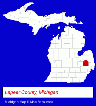 Michigan map, showing the general location of Ruth Hughes Memorial District Library