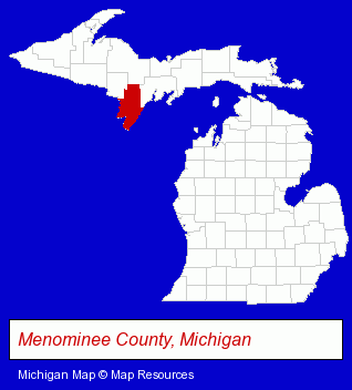 Michigan map, showing the general location of Menominee Area Public School