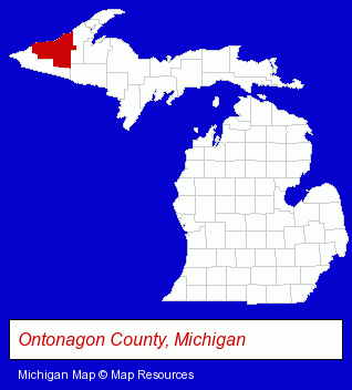 Michigan map, showing the general location of Ontonagon Township Library