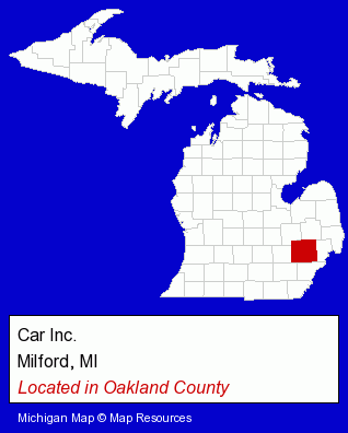 Michigan counties map, showing the general location of Car Inc.