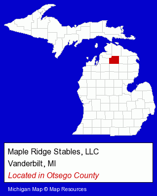 Michigan counties map, showing the general location of Maple Ridge Stables, LLC