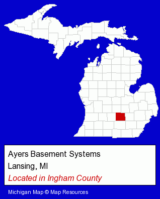 Michigan counties map, showing the general location of Ayers Basement Systems