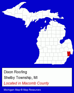 Michigan counties map, showing the general location of Dixon Roofing